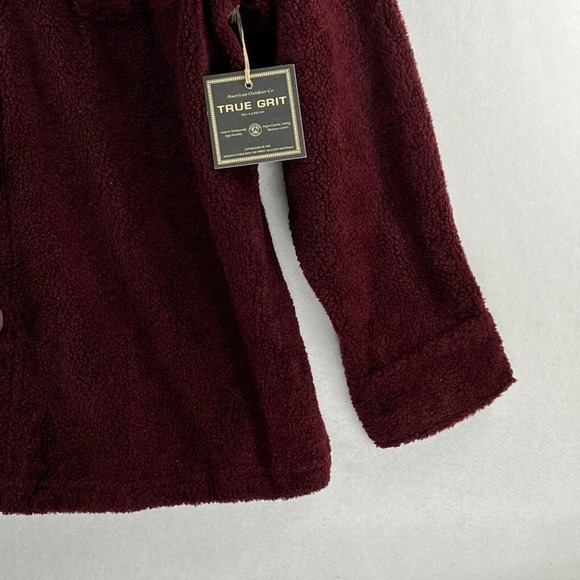 True Grit Shirt Womens Size M Deep Pile Fleece Button Up Long Sleeve Burgundy - Picture 5 of 11